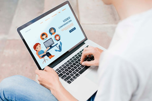 Close-Up Student Working On Laptop Psd