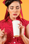 Close Up Woman Drinking Mockup Psd