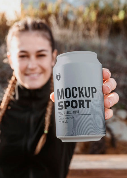 Close Up Woman Holding Can Psd