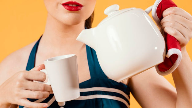 Close Up Woman Holding Tea Pot Psd