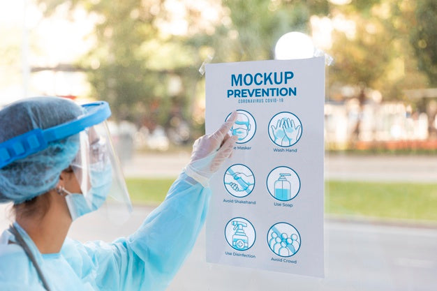 Close-Up Woman Reading Prevention Rules Psd