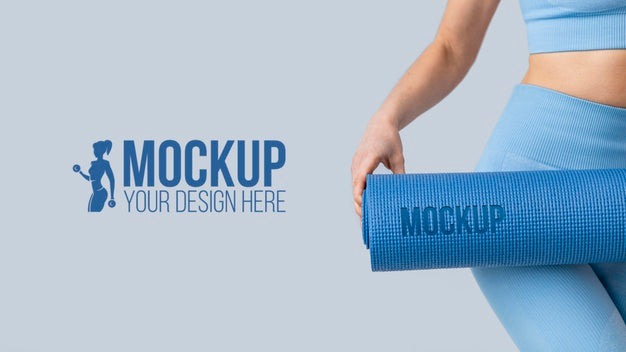 Close Up Woman With Yoga Mat Mockup Psd
