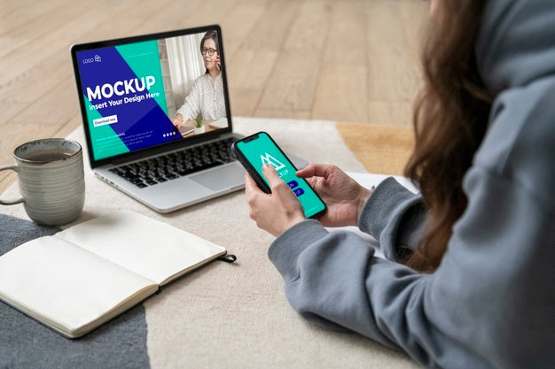 Close Up Woman Working With Device Psd