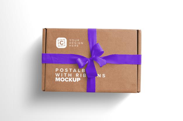Closeup Mockup Postal Box With Bow And Ribbons Psd