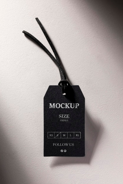 Clothing Black Size Tag Mock-Up Flat Lay Psd