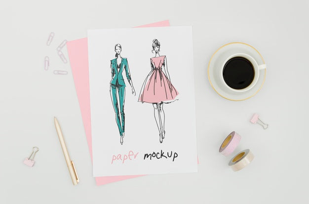 Clothing Designer And Cup Of Coffee Mock-Up Psd