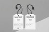 Clothing White Size Tags With Black Thread Mock-Up Psd