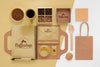 Coffee Beans And Branding Items Above View Psd