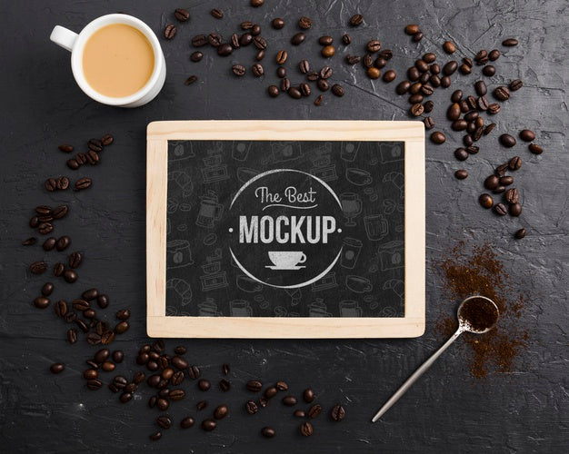 Coffee Beans And Cup Of Coffee Mock-Up Psd