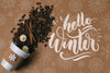 Coffee Beans In A Cup With Hello Winter Greeting Psd