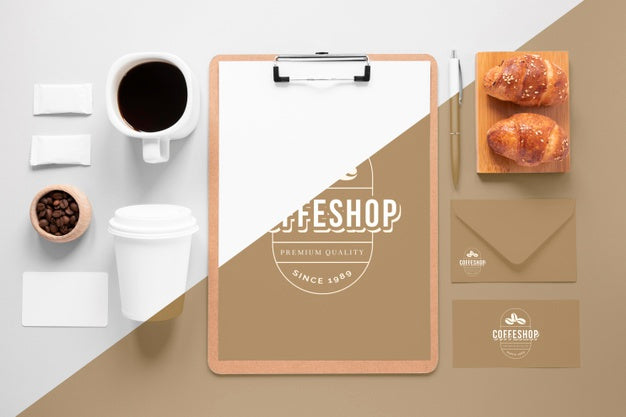 Coffee Branding Items Arrangement Above View Psd