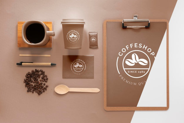 Coffee Branding Items Assortment Above View Psd