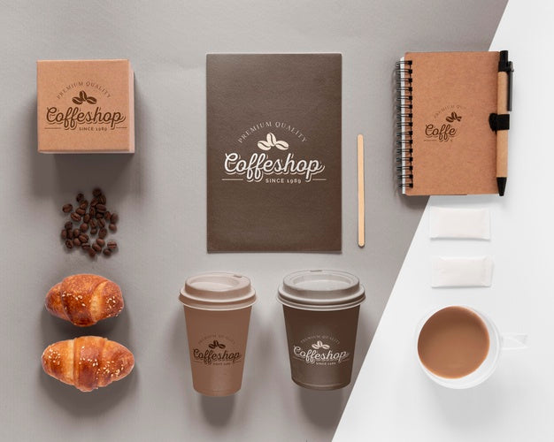 Coffee Branding Items Assortment Top View Psd