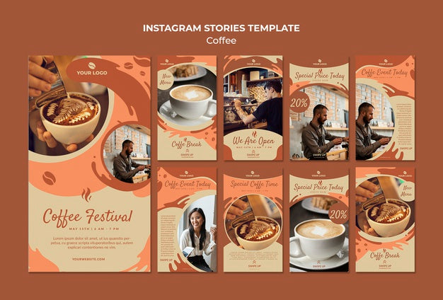 Coffee Concept Instagram Stories Template Mock-Up Psd