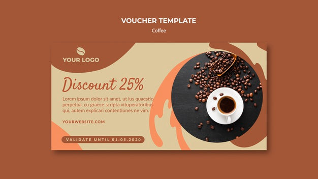 Coffee Concept Voucher Template Mock-Up Psd