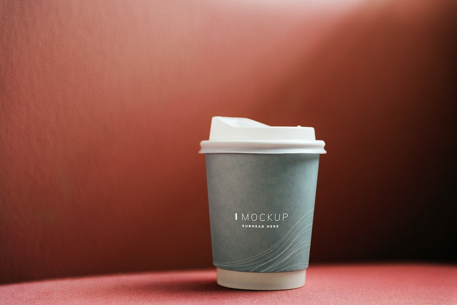 Coffee Cup Mockup In A Red Backdrop