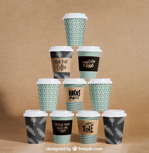Coffee Cup Pyramid Mockup Psd