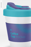 Coffee Cup With Lid Mockup, Close Up Psd