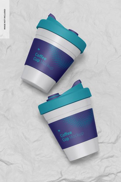 Coffee Cup With Lid Mockup, Top View Psd