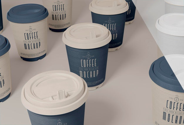 Coffee Cups Arrangement High Angle Psd