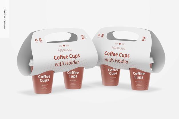 Coffee Cups With Holders Mockup Psd