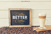 Coffee Decoration With Leaning Slate And Glass Psd