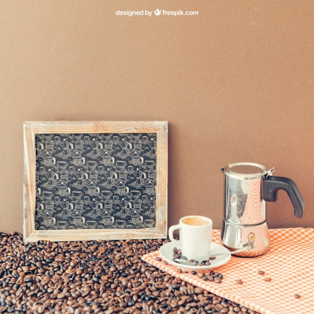 Coffee Decoration With Slate And Coffeepot Psd