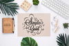 Coffee Keyboard Plants And Notebook Mock-Up Psd