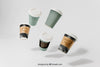 Coffee Mockup With Five Flying Cups Psd