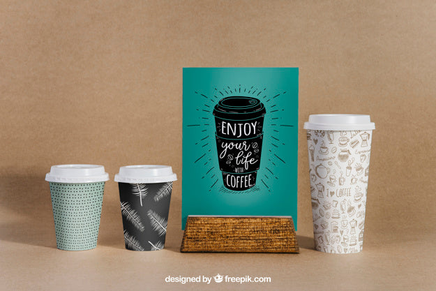 Coffee Mockup With Three Cups Psd