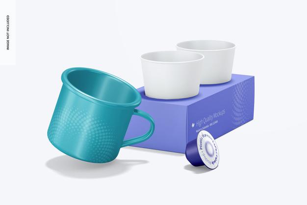 Coffee Packaging Scene Mockup, Leaned Psd