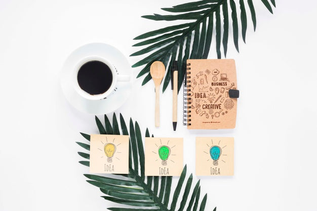 Coffee Sticky Notes And Notebook Mock-Up Psd