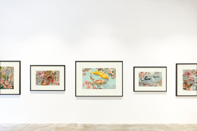 Collection Of Art Pieces On A Wall Psd