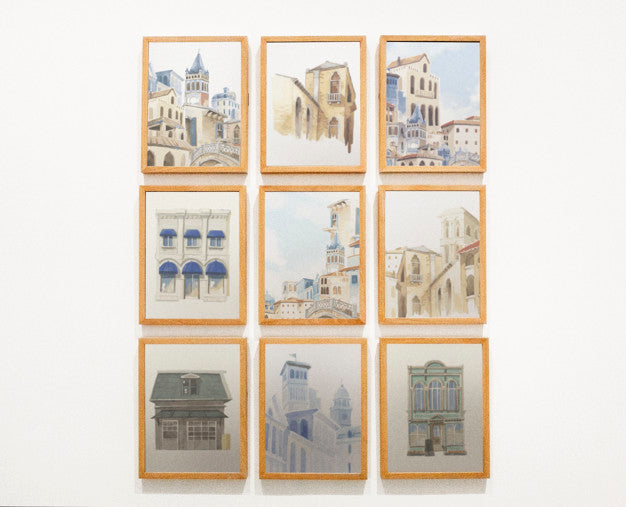 Collection Of Art Pieces On A Wall Psd