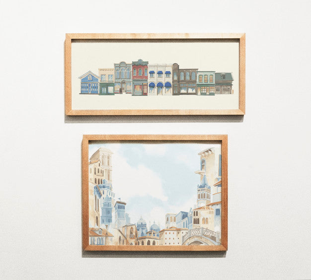 Collection Of Art Pieces On A Wall Psd