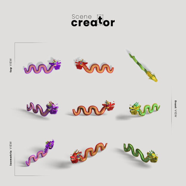 Collection Of Chinese Colorful Dragons Psd