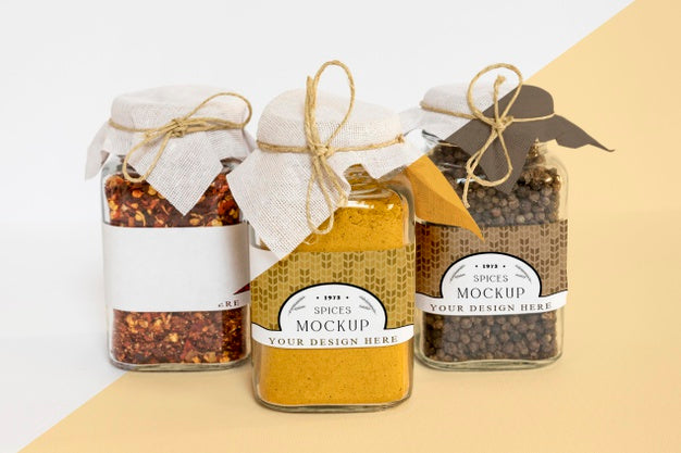 Collection Of Labeling Jars With Spices Psd