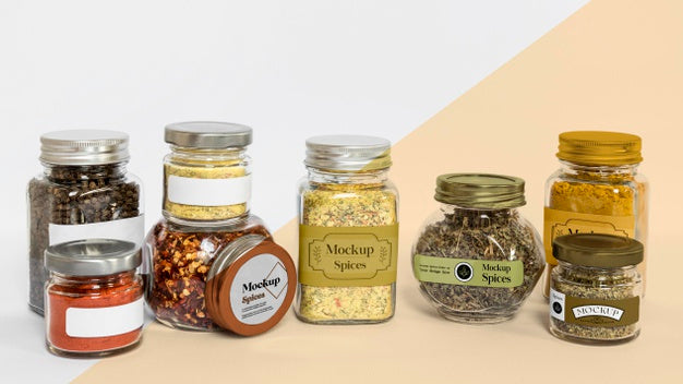 Collection Of Labeling Jars With Spices Psd