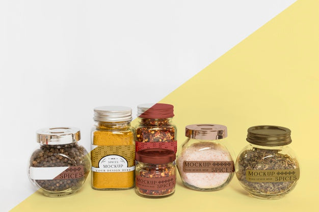 Collection Of Labeling Jars With Spices Psd