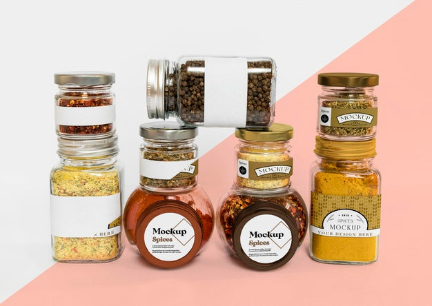 Collection Of Labeling Jars With Spices Psd