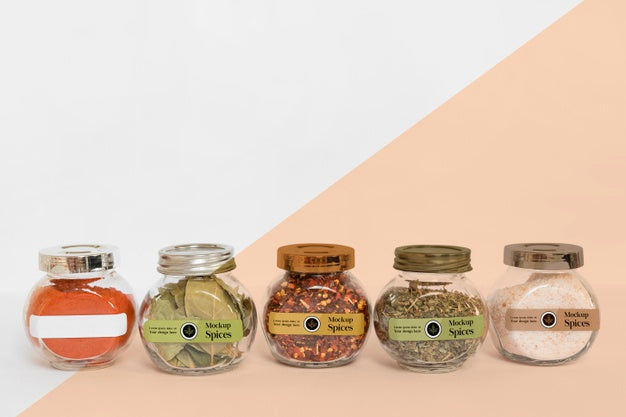 Collection Of Labeling Jars With Spices Psd