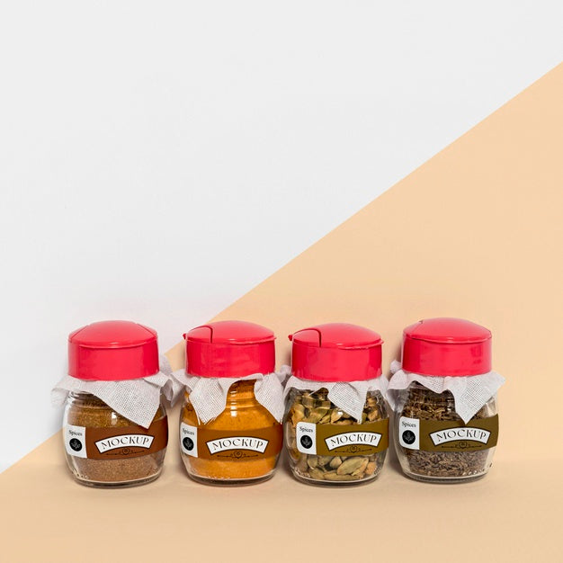 Collection Of Labeling Jars With Spices Psd