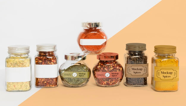 Collection Of Labeling Jars With Spices Psd