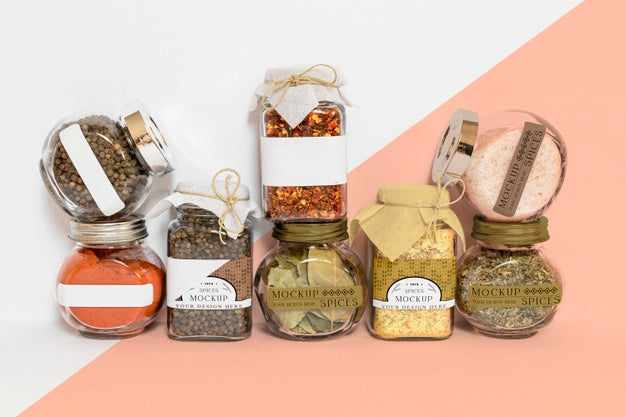 Collection Of Labeling Jars With Spices Psd