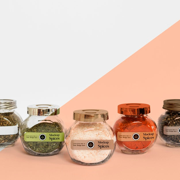 Collection Of Labeling Jars With Spices Psd