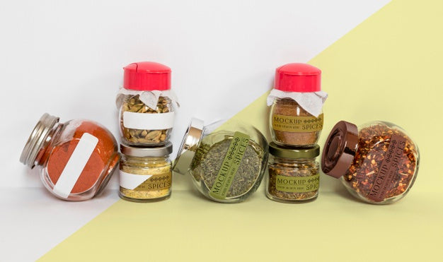 Collection Of Labeling Jars With Spices Psd