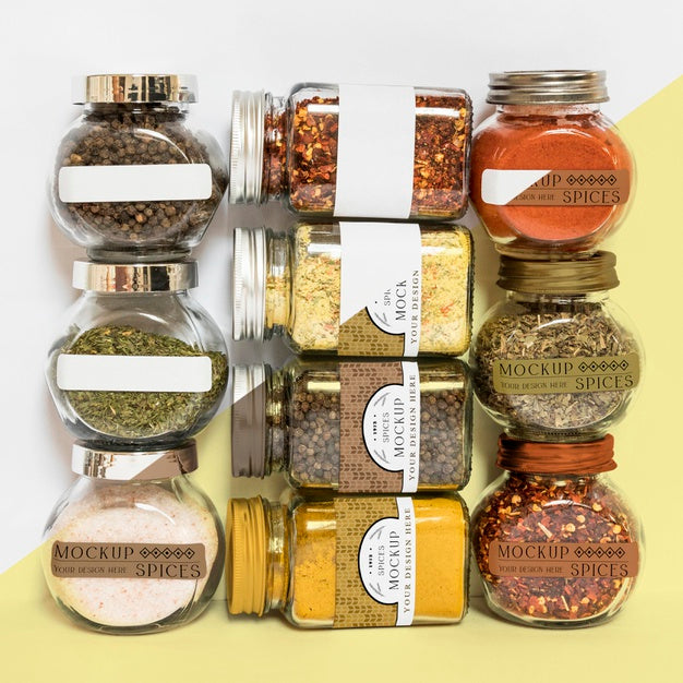 Collection Of Labeling Jars With Spices Psd