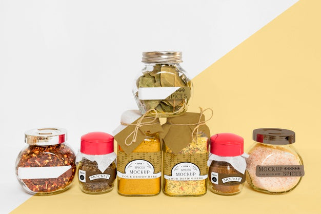 Collection Of Labeling Jars With Spices Psd