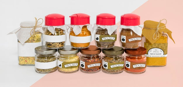 Collection Of Labeling Jars With Spices Psd