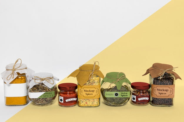 Collection Of Labeling Jars With Spices Psd